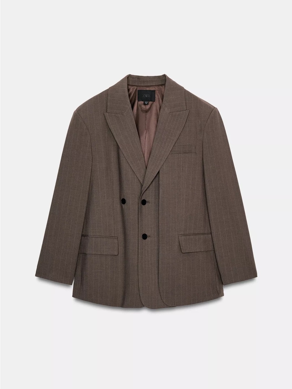 Zara Brown Pinstripe Double-Breasted Suit Blazer